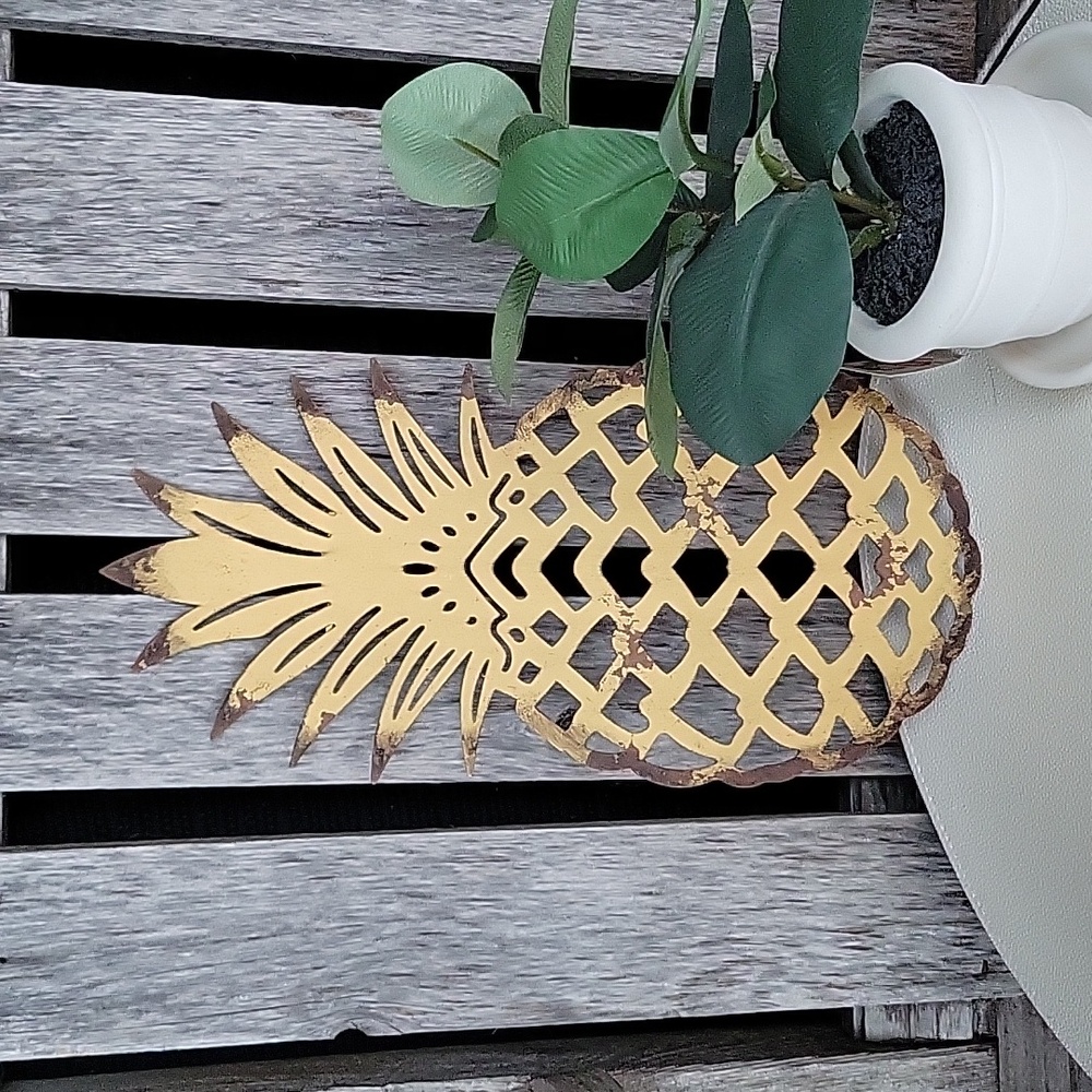 Pineapple metal wall decor yellow distressed finish